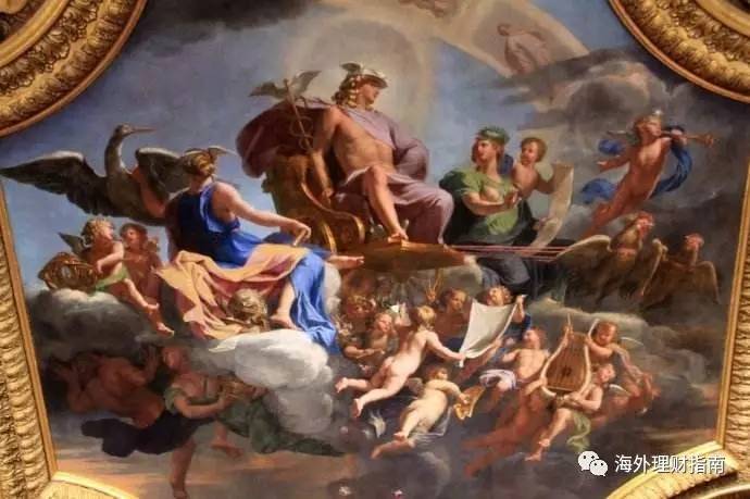  凡尔赛宫 墨丘利厅顶画《墨丘利在两只雄鸡拉动的战车上》