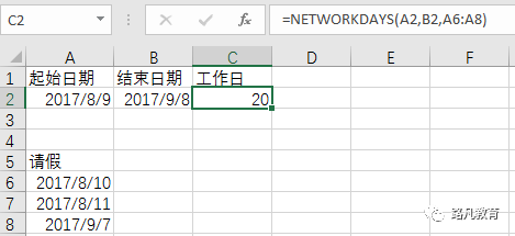 networkdays函数使用方法