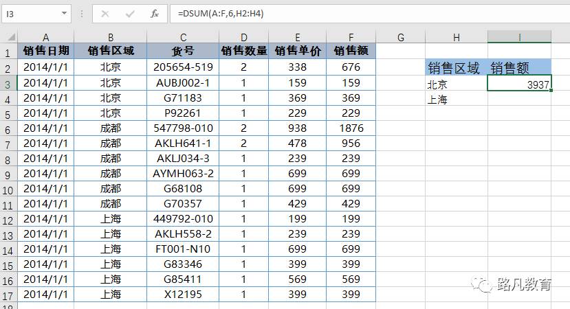 Excel的dsum函数使用方法