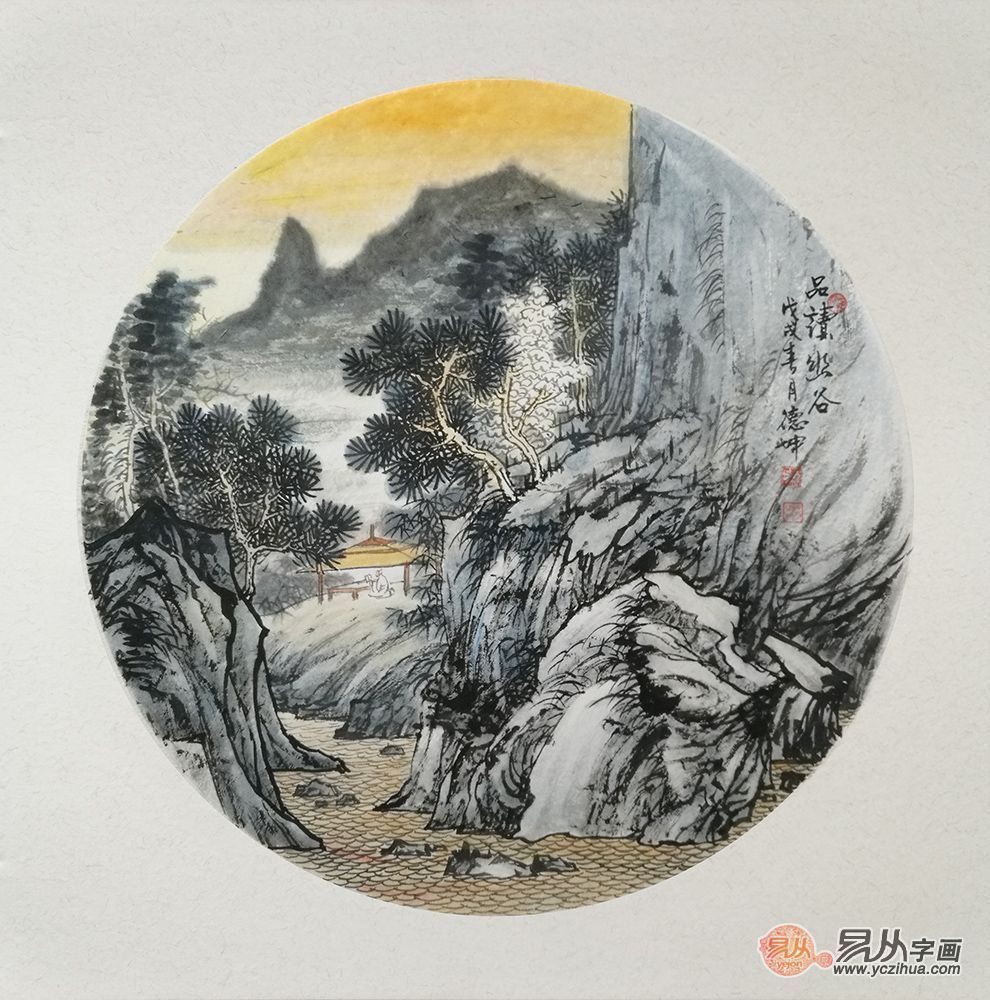 内涵小品画 林德坤*新斗方山水画《品读幽谷》【作品来源:易从网】