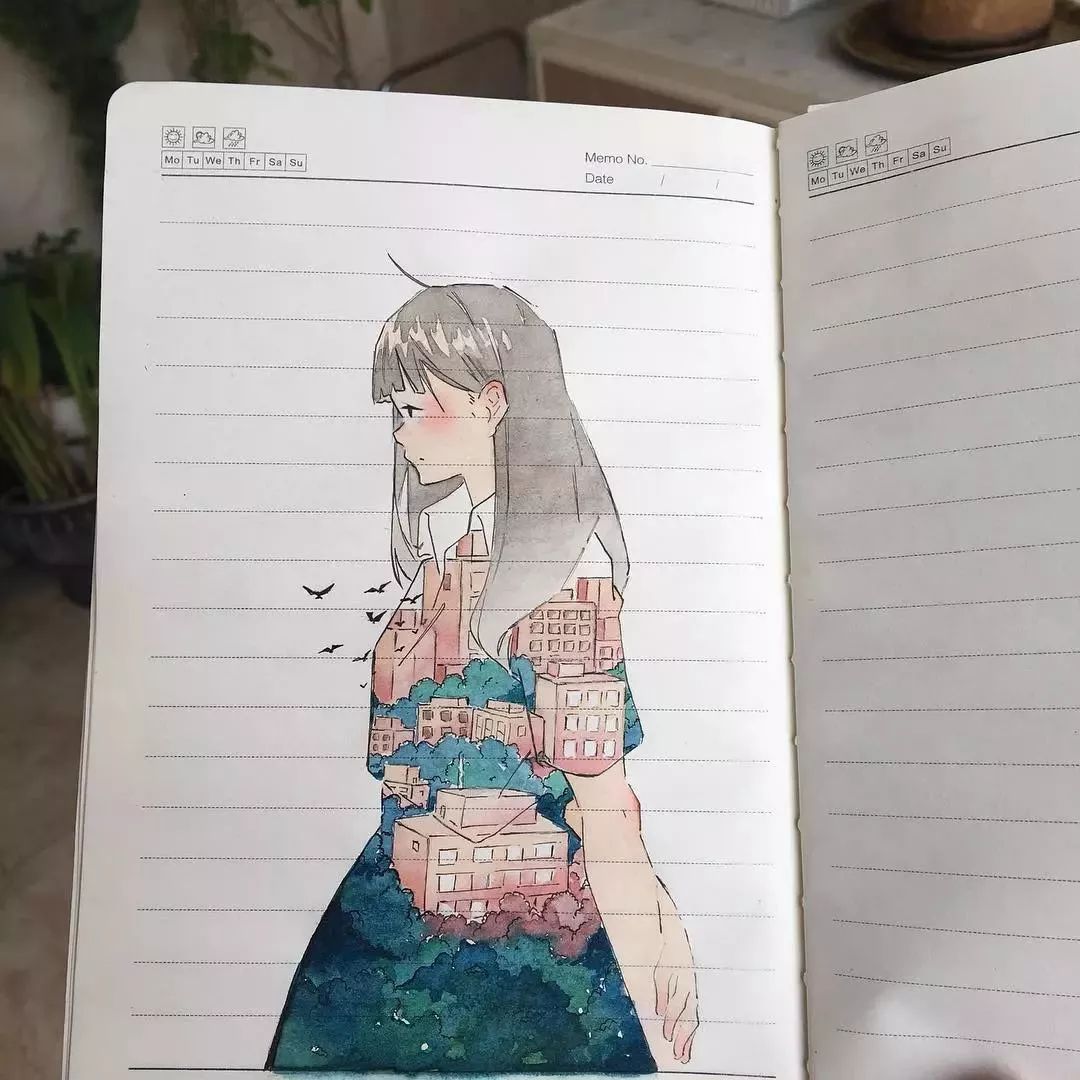 彩铅课程281|日本一妹子在笔记本里涂涂画画,惊艳了无