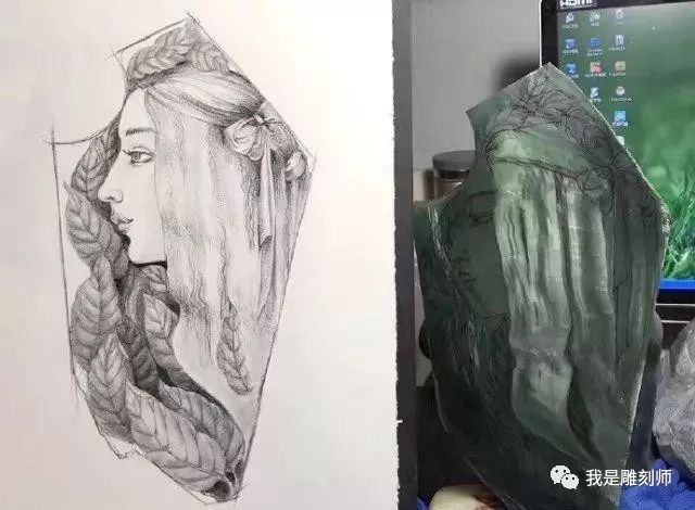 我是雕刻师，玉雕素描设计手稿素材