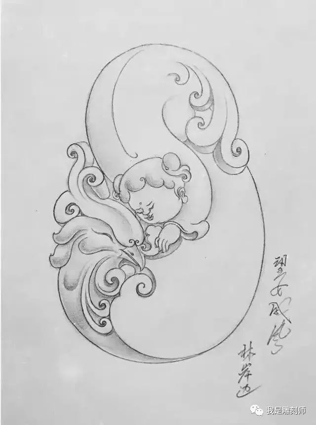 我是雕刻师，玉雕素描设计手稿素材