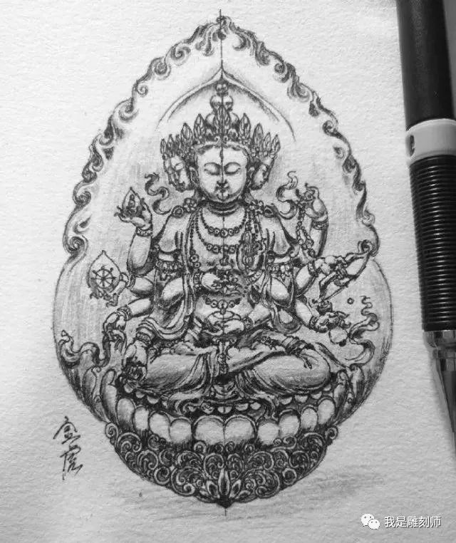 我是雕刻师，玉雕素描设计手稿素材