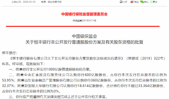 两任董事长相继“落马”！定增1000亿获准后 恒丰银行前路几何？