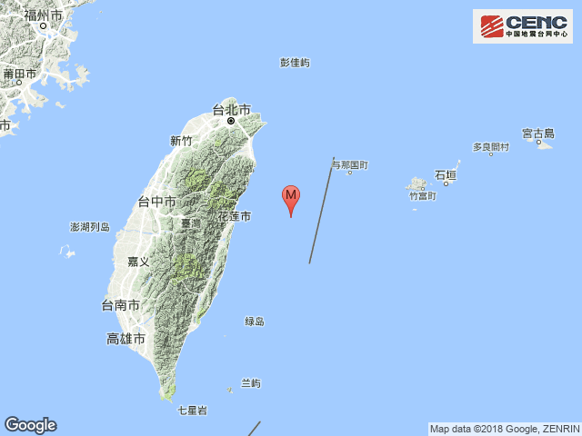 震中地形震中地图据中国地震台网正式测定,5月2日7时47分在台湾花莲县