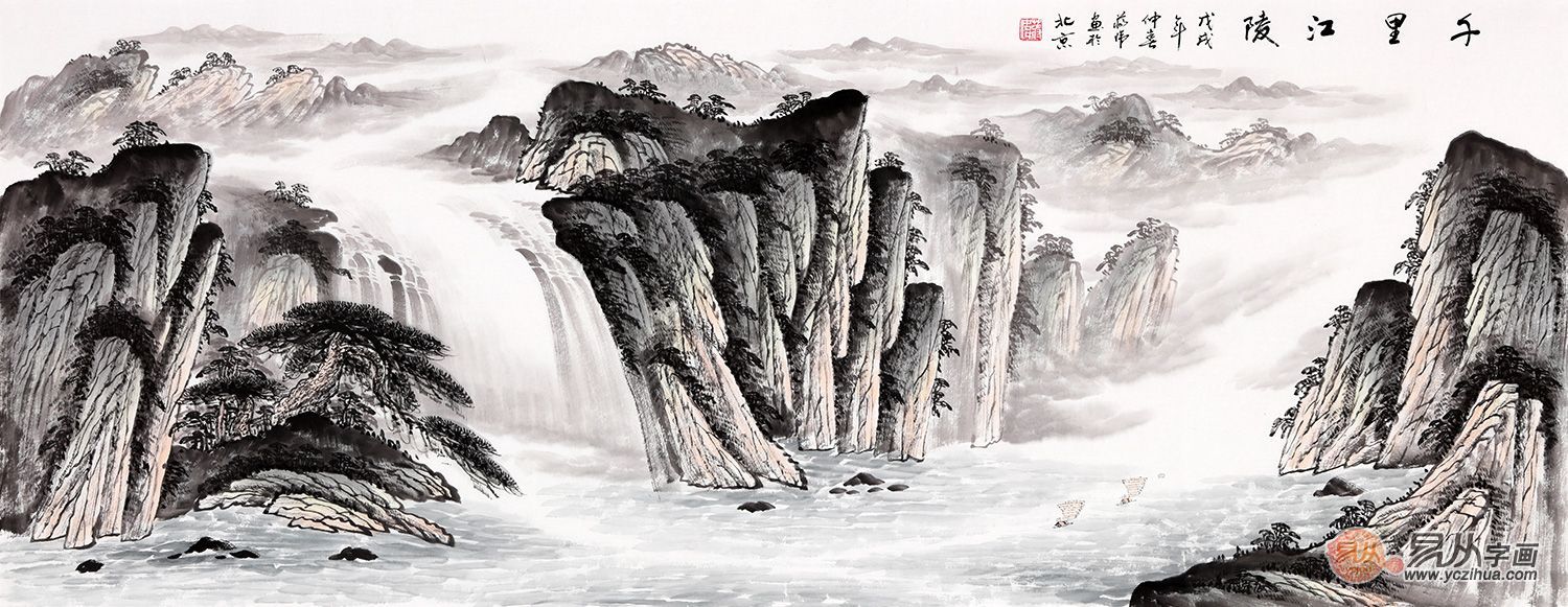 春江泛舟图 蒋伟新作写意山水画新品《千里江陵》"仁者乐山,智者乐水.