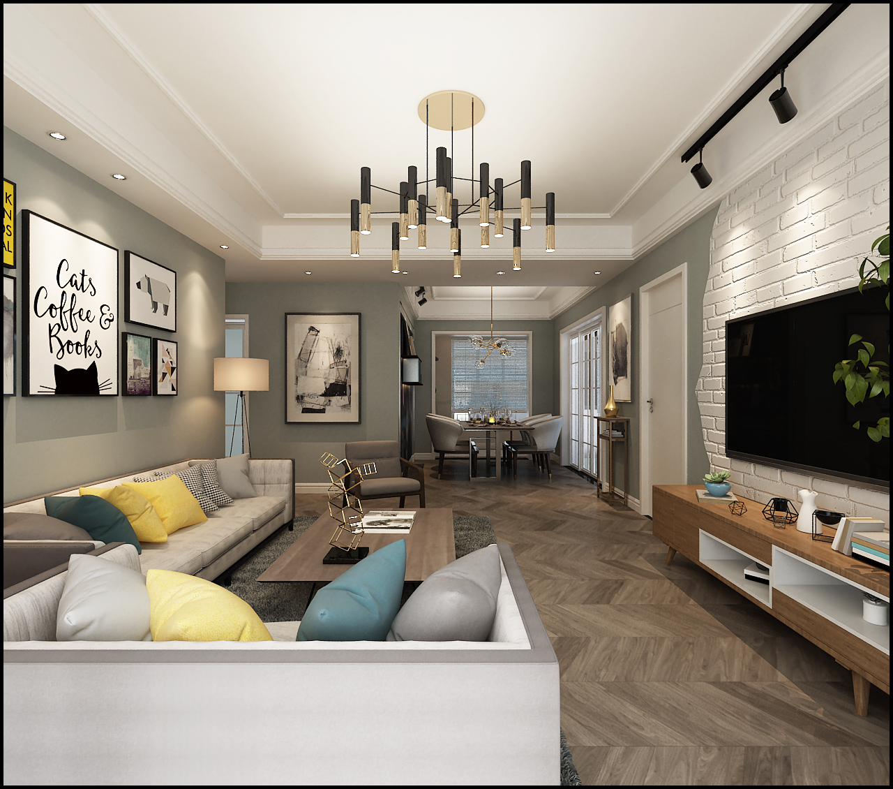 90后的现代风格三居室装修效果图