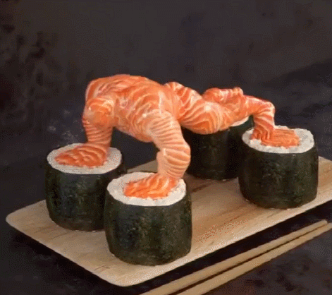 爆好笑的动图：三文鱼猛男寿司？