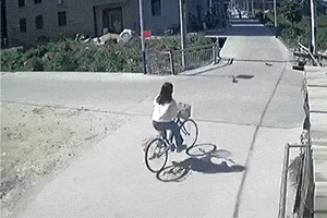 搞笑GIF：就这样走了？不去医院检查下吗妹纸？