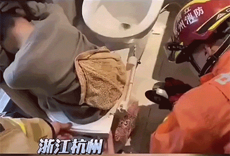 沙雕动态图:妹纸上厕所屁股卡马桶,只能叫消防,还上了新闻
