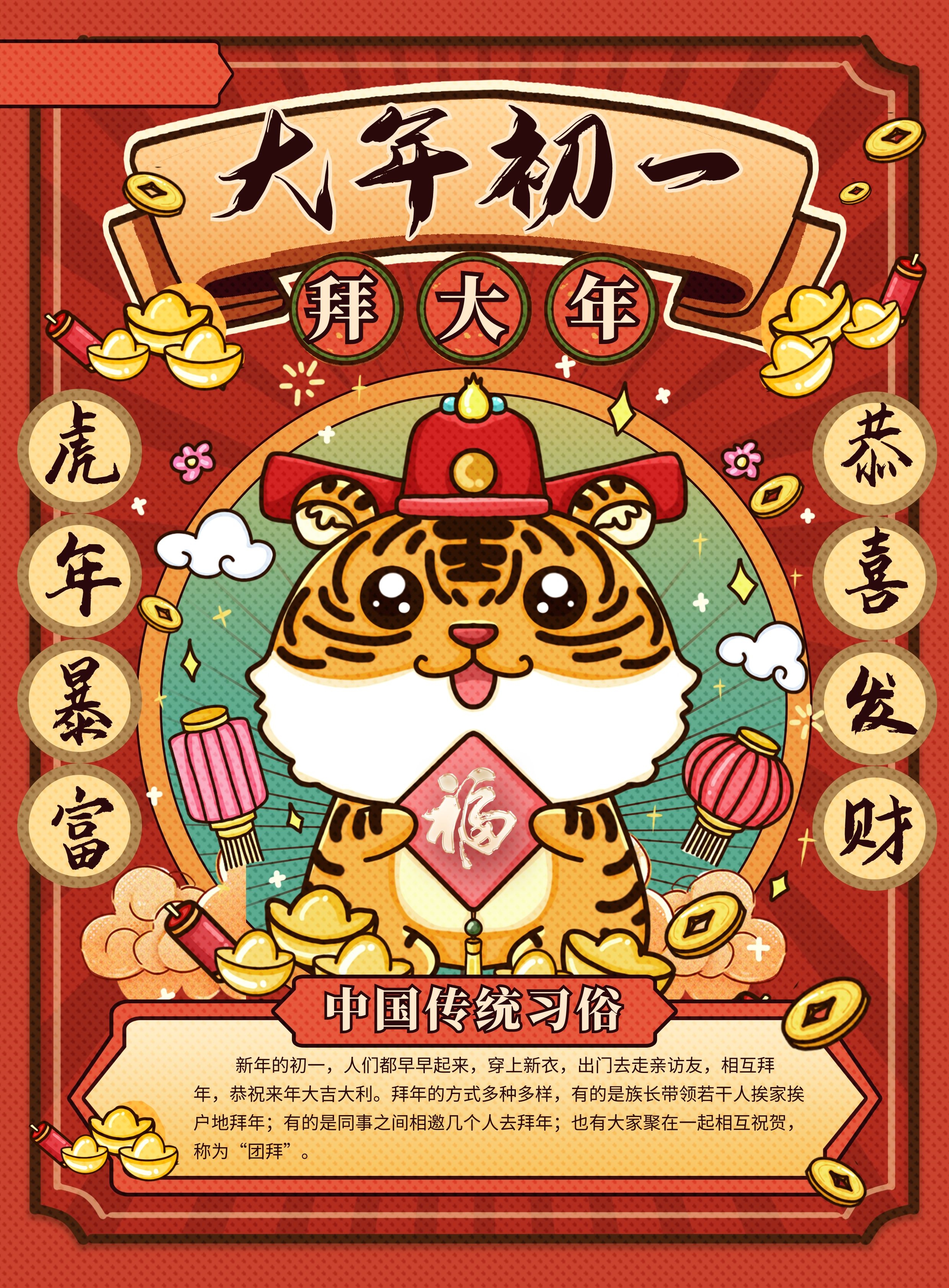 正月初一图片，虎年大年初一拜年文案句子祝福语