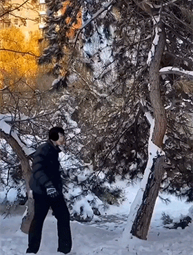 搞笑GIF：别以为你会玩雪？其实是雪玩你！