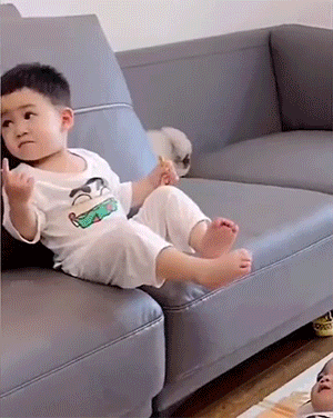 GIF图：人类幼崽，几家欢喜几家愁！